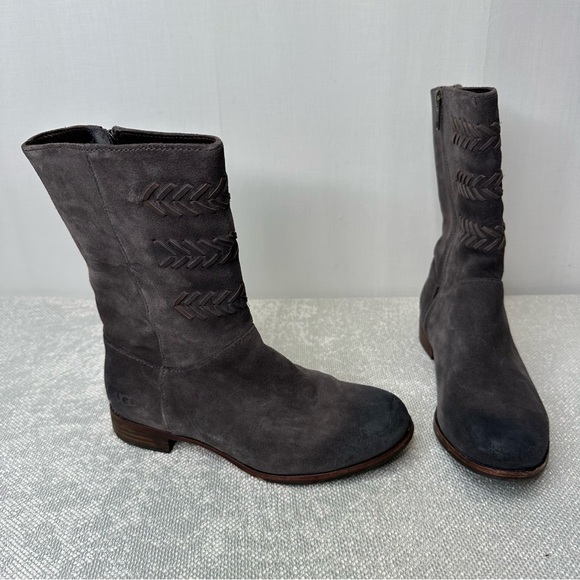 UGG 🌻 Cailyn Dark Gray Suede Leather Boots Sz 6 - Picture 1 of 12